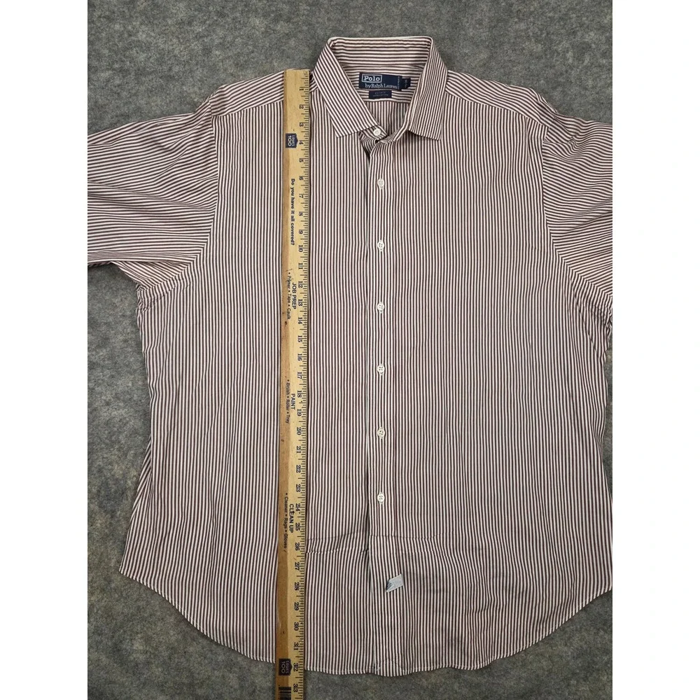 Polo Ralph Lauren Estate Mens 17.5 36 Burgundy White Striped Cotton Dress Shirt